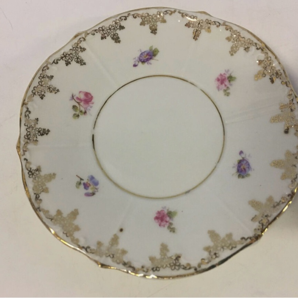 Vintage Antique German KPM Porcelain set of 6 Ramekin Saucers Flower Dec.